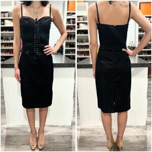 bebe Black Lace-Up Corset Sheath Dress